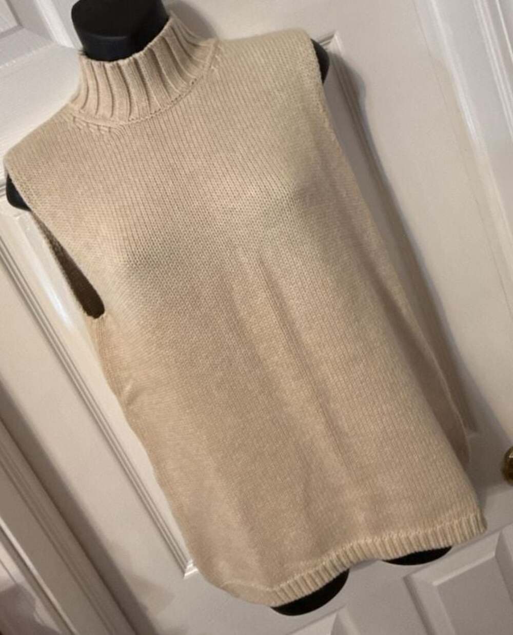 LRL Ralph Lauren Chunky Beige Sleeveless Turtleneck Sweater Vest SZ L Cotton Vtg